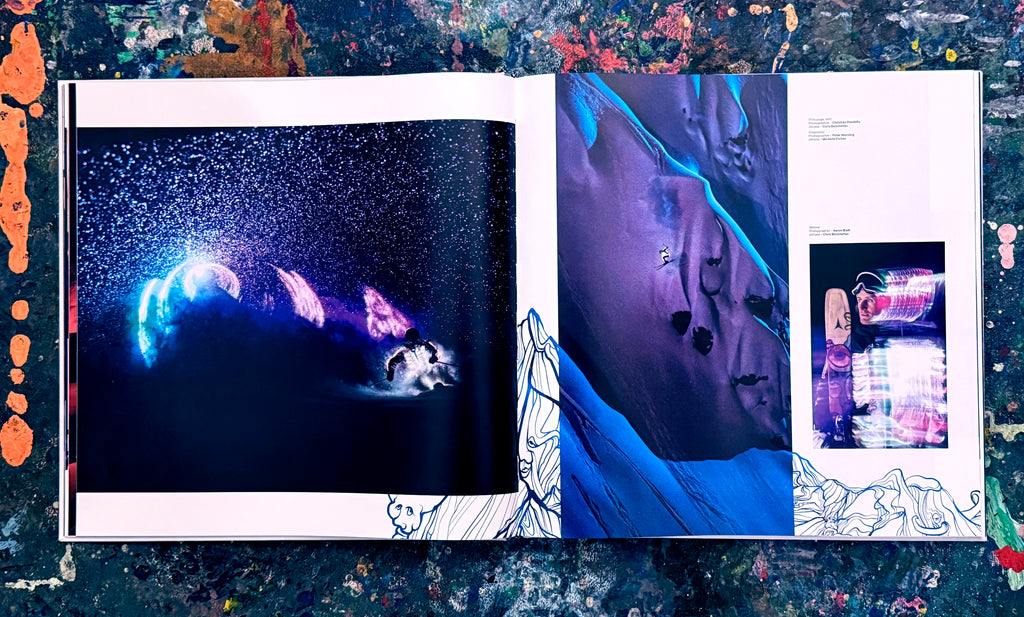 Open book with space-themed illustrations on a textured surface