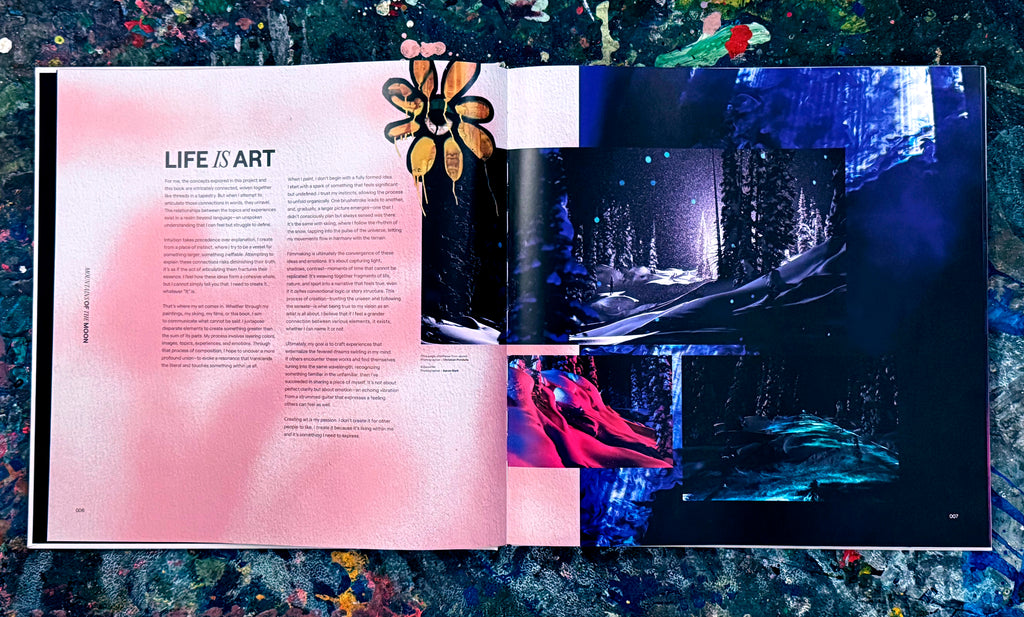 Limited Edition Book open to "LIFE IS ART" page showing some photos from the project.